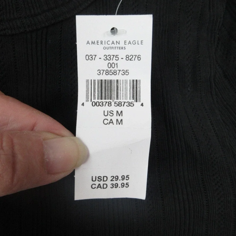 American Eagle Outfitters Shirt Womens Medium Black Ribbed Lace Long Sleeve NWT